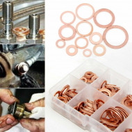 Set 200 de șaibe din cupru, 9 dimensiuni diferite, pentru buson baie de ulei sau alte reparatii - Img 1