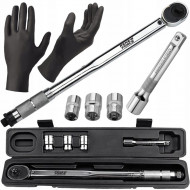 Set cheie dinamometrica din otel/crom, 1/2 inch, reglabila 28-210 Nm, cu 3 tubulare incluse si manusi - Img 1