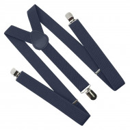 Bretele elegante pentru pantaloni, inguste, tip Y cu 3 catarame, culoare Albastru Marin - Img 2
