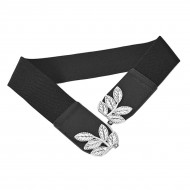 Curea elastica lata, culoare neagra, cu catarama metalica FRUNZE - Img 3