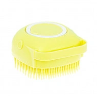 Perie din silicon cu dozator de sampon pentru spalare caini sau pisici, 7,5 x 7,5 cm, culoare galben - Img 3