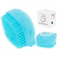 Perie din silicon cu dozator de sampon pentru spalare caini sau pisici, 7,5 x 7,5 cm, culoare albastra - Img 2