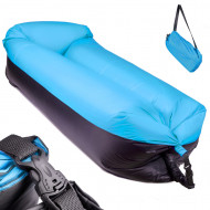 Saltea Autogonflabila "Lazy Bag" tip sezlong, 185 x 70cm, culoare Negru-Albastru, pentru camping, plaja sau piscina - Img 1