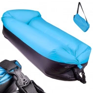 Saltea Autogonflabila "Lazy Bag" tip sezlong, 185 x 70cm, culoare Negru-Albastru, pentru camping, plaja sau piscina