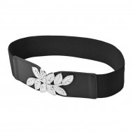 Curea elastica lata, culoare neagra, cu catarama metalica FRUNZE - Img 4