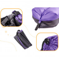 Saltea Autogonflabila "Lazy Bag" tip sezlong, 185 x 70cm, culoare Negru-Violet, pentru camping, plaja sau piscina - Img 2