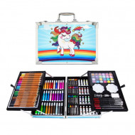 Set 145 piese pentru pictura, pentru copii sau adulti, pixuri de colorat, creioane colorate si vopsele de pictura, cu geanta de transport ALBASTRU UNICORN, model AVX-WT-RENOIR145 - Img 1