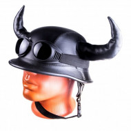 Casca Moto "Viking" cu Coarne, imbracata in piele ecologica, cu ochelari - Img 1