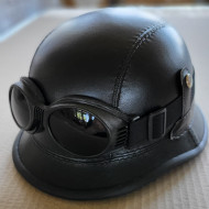 Casca Moto WW2, imbracata in piele ecologica, cu ochelari - Img 6