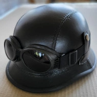 Casca Moto WW2, imbracata in piele ecologica, cu ochelari - Img 6