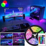 Rola 5M Banda LED SMD 3528 Multicolora (RGB), impermeabila, cu telecomanda si adaptor alimentare - Img 1