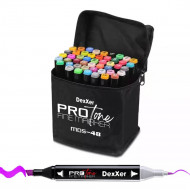 Set 48 Markere Profesionale pentru pasionatii de desen, cu cap dublu gros - subtire, cu geanta de depozitare, model AVX-WT-MDS-48 - Img 1