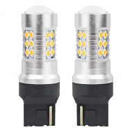 Set becuri auto cu LED CANBUS, 3030, 24SMD, compatibil T20, 7440, WY21W, Portocaliu, 12V / 24V, destinat competitiilor auto sau off-road - Img 1
