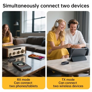 Bluetooth 5.4 avdio adapter 2 v 1 TX/RX, dvojna povezava z 2 napravama, AUX 3,5 mm in USB-C, nizka zakasnitev, mikrofon, baterija 200 mAh, za letalo, TV, avto in slušalke Bluetooth - Img 3