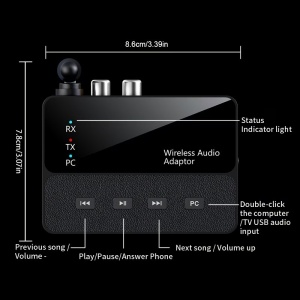 Bluetooth 6.0 avdio adapter 2 v 1 sprejemnik + oddajnik Techstar, RX/TX, AUX 3,5 mm, RCA, USB avdio za PC/TV, Hi-Fi, nizka zakasnitev, zunanja antena, 20 m - Img 4