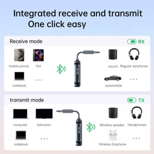 Αντάπτορας ήχου Bluetooth 6.0 2-σε-1 δέκτης και πομπός Techstar, TX/RX, σύνδεση με δύο συσκευές, AUX 3,5 mm, μπαταρία 250 mAh, Hands-Free, χαμηλή καθυστέρηση, εμβέλεια 10 m, για αεροπλάνο, τηλεόραση, αυτοκίνητο και ακουστικά - Img 3