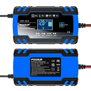 Incarcator inteligent Foxsur B0228-L pentru baterii 12V si 24V, culoare albastra