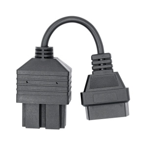 Adaptor diagnostic KIA 20 pini rotund la OBD2, vedere din față pe fundal alb