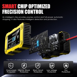 Techstar BC-1206 galben redresor inteligent pentru baterii auto moto cu LCD si moduri multiple de incarcare