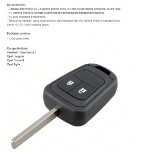 Carcasă cheie Opel cu 2 butoane – imagine cu dimensiuni