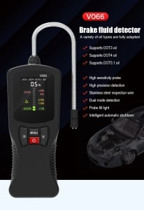 Afisaj luminos tester digital lichid de frana Techstar V066 pe fundal negru