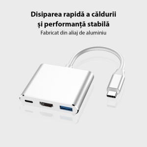 Adaptor USB-C Techstar DJ3IN1 cu iesire video 4K si incarcare rapida