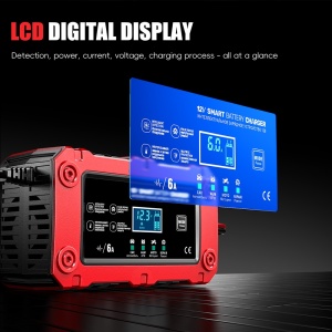 Incarcator Techstar BC-1206 rosu pentru baterii auto moto cu mod Repair si incarcare inteligenta 12V