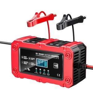 Incarcator inteligent Techstar BC-1206 rosu cu cleme pentru baterii auto moto 12V 6A