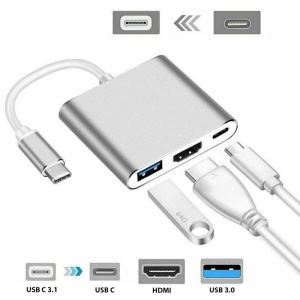 Hub USB-C Techstar DJ3IN1 argintiu cu porturi HDMI si USB