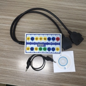 Tester comunicare OBDII cutie breakout OBD2 cu indicatori LED functie alimentare ECU convertor interfata OBD1 la OBD2 vedere set complet pe masa
