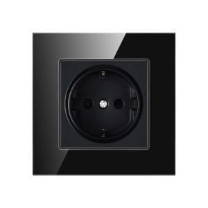 Μονή πρίζα Techstar Crystal TS1, πρόσοψη από γυαλί ασφαλείας, μαύρο όνυχα, 16A