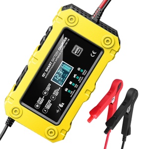 Redresor inteligent Techstar 12V 6A BC-1206 galben cu cleme pentru incarcare baterii auto moto