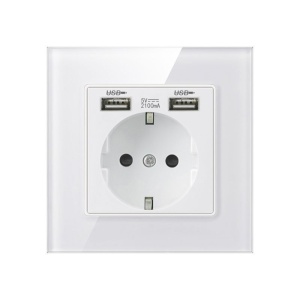 Techstar® Crystal TSU1 Гнездо, единично, 2 x USB, 2.1 A, мразовито бял цвят, защитно стъкло, 16 A