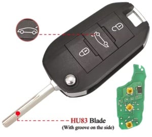 cheie auto programabila techstar citroen peugeot 3 butoane cip id46 pcf7941 si lama hu83