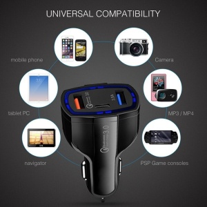 Autonabíjačka Techstar® Turbo Fast, 5V, 3.5A, QC3.0, dvojité USB, univerzálna, čierna - Img 5
