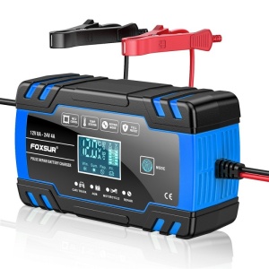 Incarcator baterie auto Foxsur B0228-L albastru cu microprocesor si display LCD