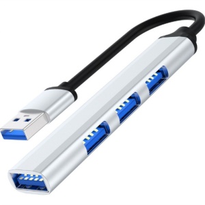 Hub USB Techstar aluminiu conectat la cablu negru