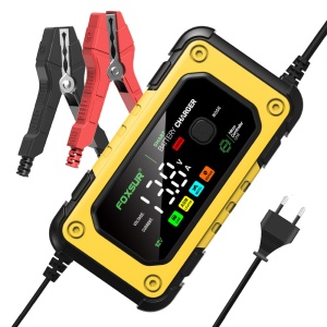 Incarcator baterii auto si moto Foxsur 7A galben-negru cu LED