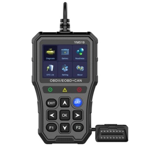 Автомобилен диагностичен тестер OBD2 Techstar YM519, Нулиране на грешки, Тест на акумулатора, Сканиране на кодове за грешки на двигателя, Отчитане на параметри в реално време, Цветен екран 2,8”, Защита от пренапрежение, Многоезичен