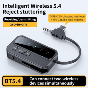Αντάπτορας ήχου Bluetooth 5.4 2-σε-1 TX/RX, διπλή σύνδεση με 2 συσκευές, AUX 3,5 mm και USB-C, χαμηλή καθυστέρηση, μικρόφωνο, μπαταρία 200 mAh, για αεροπλάνο, τηλεόραση, αυτοκίνητο και ακουστικά Bluetooth - Img 2