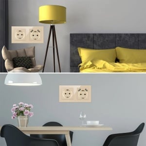 Priza dubla cu USB montata in bucatarie moderna auriu