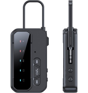 Αντάπτορας ήχου Bluetooth 5.4 2-σε-1 TX/RX, διπλή σύνδεση με 2 συσκευές, AUX 3,5 mm και USB-C, χαμηλή καθυστέρηση, μικρόφωνο, μπαταρία 200 mAh, για αεροπλάνο, τηλεόραση, αυτοκίνητο και ακουστικά Bluetooth - Img 9