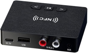 Δέκτης ήχου Bluetooth 6.0 με NFC, AUX 3,5 mm, RCA, USB, Hi-Fi, εμβέλεια 10 m, τροφοδοσία USB Type-C 5V, ασύρματος προσαρμογέας για αυτοκίνητο, ηχεία και ενισχυτή