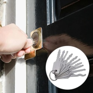 Σετ 10 κλειδιών εξάσκησης για εργασίες κλειδαρά, διαφορετικά προφίλ, ανοξείδωτος χάλυβας 201, εργαλεία για μηχανισμούς κλειδαριών, συμπεριλαμβάνεται μπρελόκ - Img 4