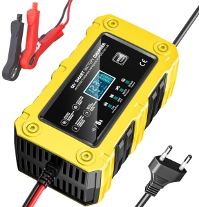 Умен зарядно устройство за автомобилна/мотоциклетна батерия Techstar 12V 6A BC-1206, LCD, ремонт, AGM/GEL/WET/EFB/LiFePO4 Жълто