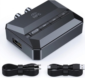 Bluetooth 5.3 avdio sprejemnik z NFC Techstar T59, prostoročni mikrofon, AUX 3,5 mm, RCA, USB, kartica TF, Type-C 5 V, za avto, zvočnike in ojačevalnik