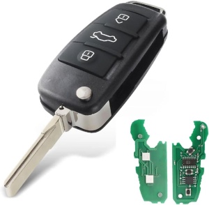 Techstar програмируем ключ за кола с 3 бутона за Audi Q7 B7 Q3 A3 TT A2 A8 A6 A6L A4 S5 C5 C6 B6 A4L A5 Q5 S RS Cabrio, Avant, Quattro, 433MHz, ID48, FCC: 8E0837220 / 8E0837220K / 8E0837220D