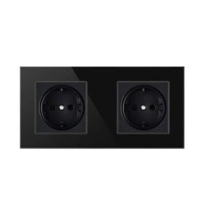 Διπλή πρίζα Techstar Crystal TS2, πρόσοψη από γυαλί ασφαλείας, μαύρο όνυχα, 16A
