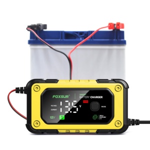 Redresor auto digital Foxsur 12V 7A cu ecran LED si cleme de conectare