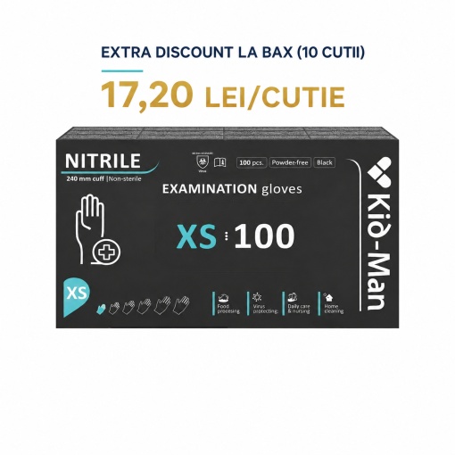 Manusi din nitril nepudrate negre Kid-Man,100 bucati/cutie - Img 2